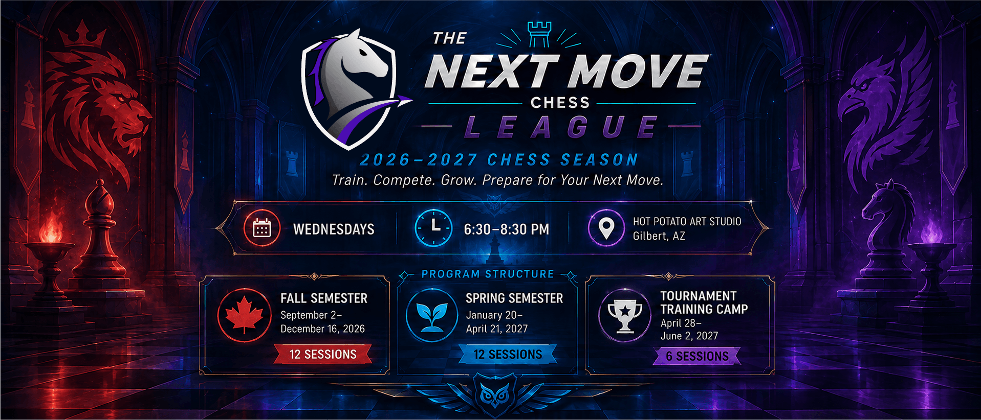 The Next Move League 2026–2027 chess season promotional banner