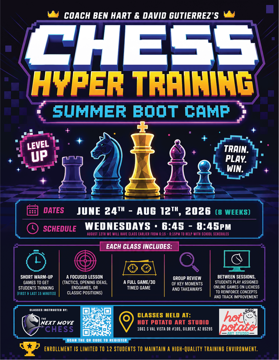 Chess Hyper Training Summer Boot Camp promotional flyer by Coach Ben Hart and Coach David Gutierrez